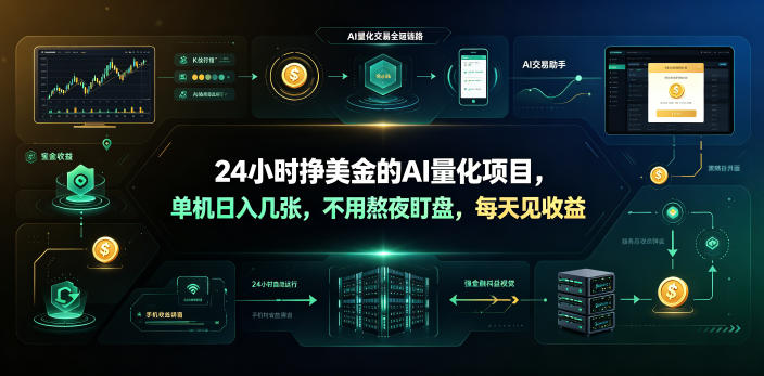 24小时挣美金的AI量化项目，单机日入几十美刀，不用熬夜盯盘，每天见收益【揭秘】-baizmi