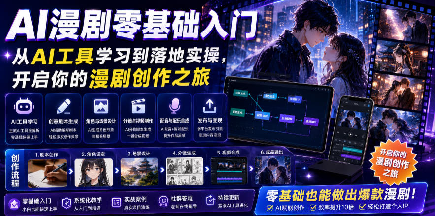 AI漫剧零基础入门，从AI工具学习到落地实操，开启你的漫剧创作之旅-baizmi