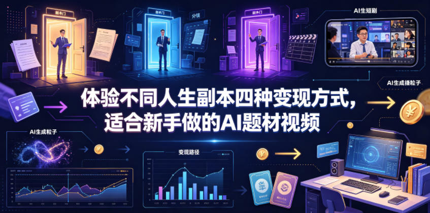 体验不同人生副本四种变现方式，适合新手做的AI题材视频-baizmi