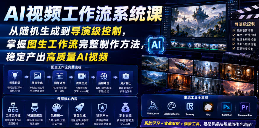 AI视频工作流系统课，从随机生成到导演级控制，掌握图生工作流完整制作方法，稳定产出高质量AI视频-baizmi