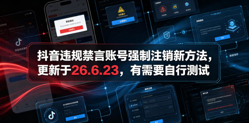 抖音违规禁言账号强制注销新方法，更新于26.6.23，有需要自行测试-baizmi