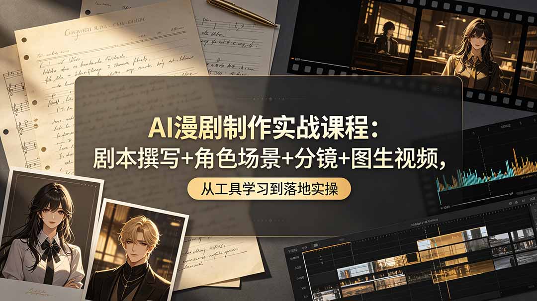 AI漫剧制作实战课程：剧本撰写+角色场景+分镜+图生视频，从工具学习到落地实操-baizmi