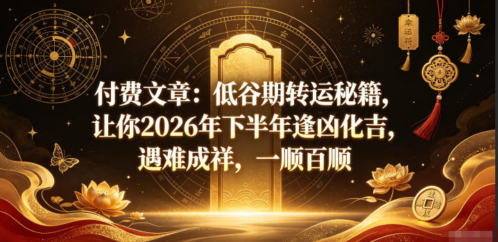 付费文章：低谷期转运秘籍，让你2026年下半年逢凶化吉，遇难成祥，一顺百顺-baizmi