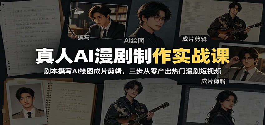 真人AI漫剧制作实战课：剧本撰写AI绘图成片剪辑，三步从零产出热门漫剧短视频-baizmi