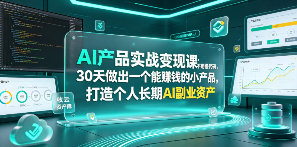 AI产品实战变现课，不用懂代码，30天做出一个能賺钱的小产品，打造个人长期AI副业资产-baizmi