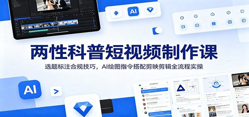 两性科普短视频制作课：选题标注合规技巧，AI绘图指令搭配剪映剪辑全流程实操-baizmi