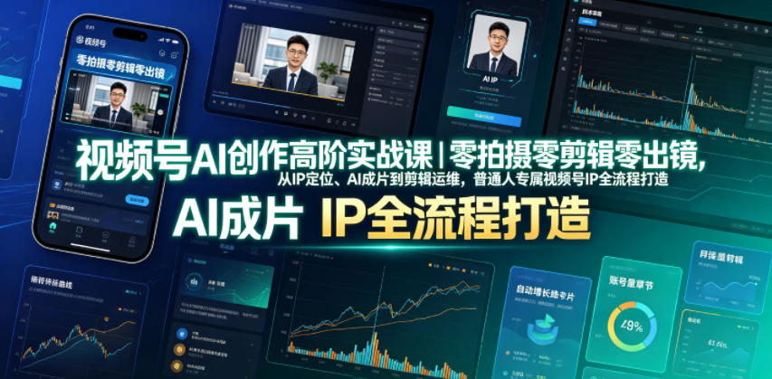 视频号AI创作高阶实战课｜零拍摄零剪辑零出镜，从IP定位、AI成片到剪辑运维，普通人专属视频号IP全流程打造-baizmi