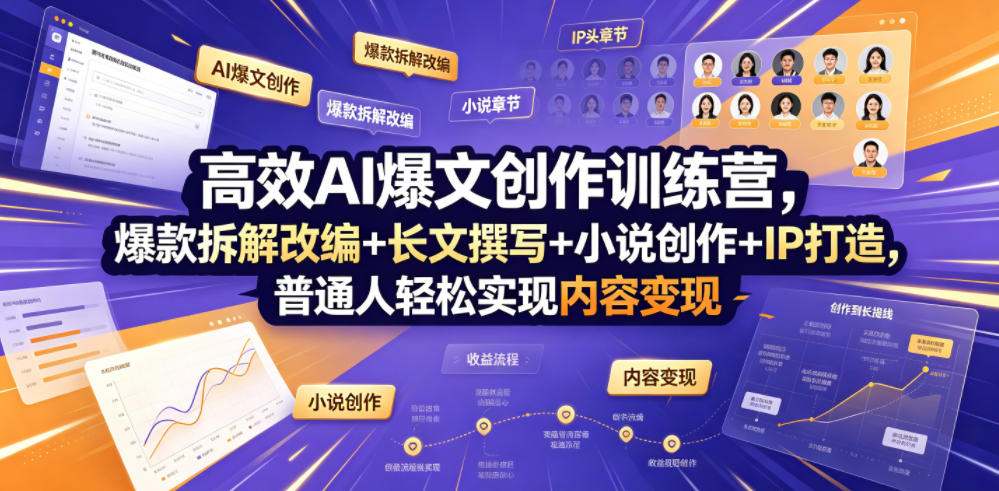 高效AI爆文创作训练营，爆款拆解改编+长文撰写+小说创作+IP打造，普通人轻松实现内容变现-baizmi