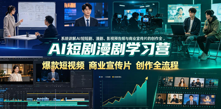 AI短剧漫剧学习营，系统讲解AI短剧、漫剧、影视预告片、爆款短视频与商业宣传片的创作全流程-baizmi