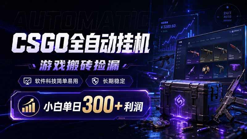CSGO全自动挂机，游戏搬砖捡漏，软件科技简单易用，长期稳定，小白单日300+利润-baizmi