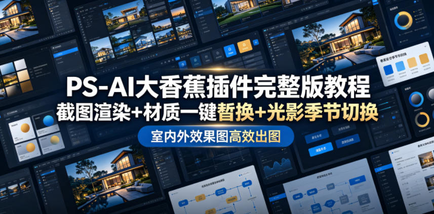 PS-AI大香蕉插件完整版教程，截图渲染+材质一键替换+光影季节切换，室内外效果图高效出图高阶课程-baizmi