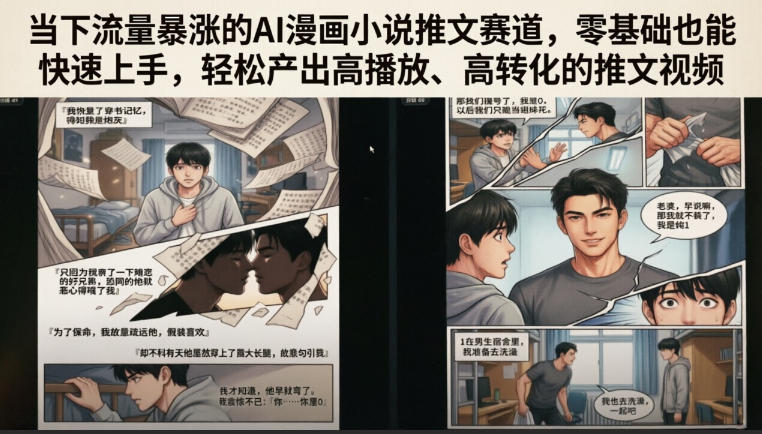 当下流量暴涨的AI漫画小说推文赛道，零基础也能快速上手，轻松产出高播放、高转化的推文视频-baizmi