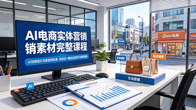 AI电商实体营销素材完整课程，AI创意短片完美复刻实景，实体店一键生成宣传引流短视频-baizmi