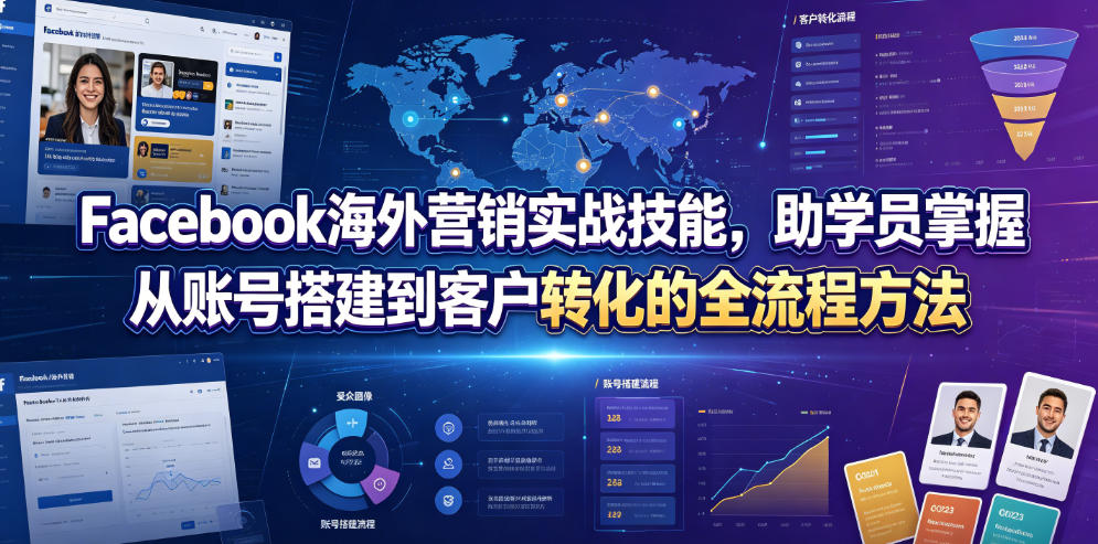 Facebook海外营销实战技能，助学员掌握从账号搭建到客户转化的全流程方法-baizmi