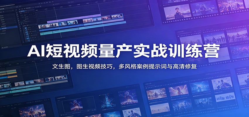 AI短视频量产实战训练营：文生图，图生视频技巧，多风格案例提示词与高清修复-baizmi