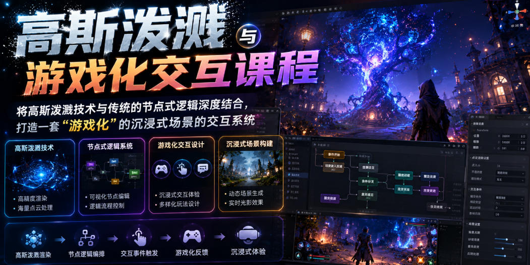 高斯泼溅与游戏化交互课程，将高斯泼溅技术与传统的节点式逻辑深度结合，打造一套“游戏化”的沉浸式场景的交互系统-baizmi