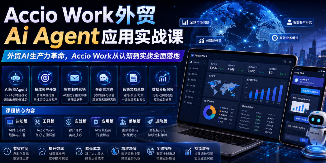 Accio Work外贸Ai Agent应用实战课，外贸AI生产力革命，Accio Work从认知到实战全面落地-baizmi