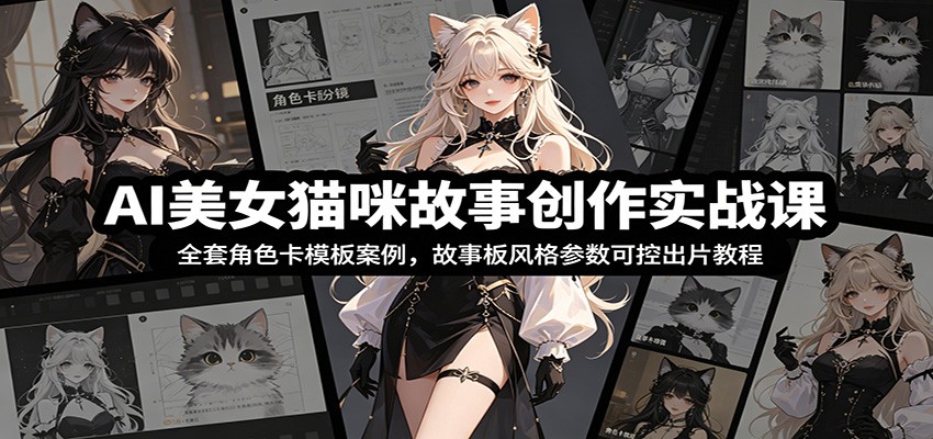 AI美女猫咪故事创作实战课：全套角色卡模板案例，故事板风格参数可控出片教程-baizmi