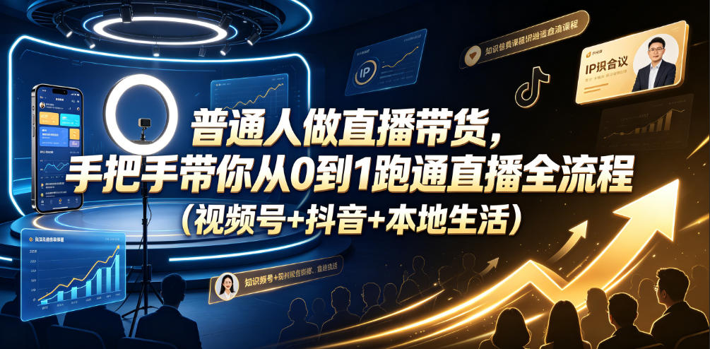 普通人做直播带货，手把手带你从0到1跑通直播全流程(视频号+抖音+本地生活)-baizmi