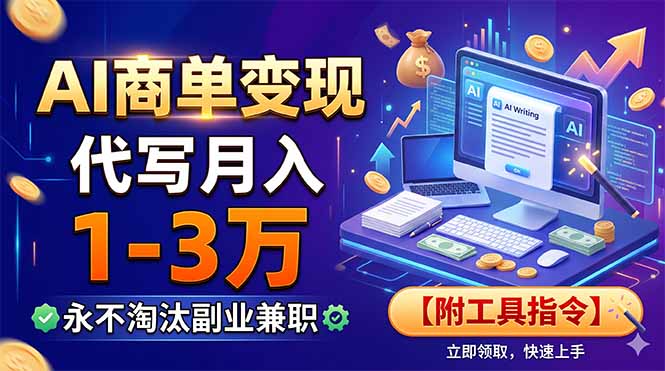 AI商单变现，靠代写月入1-3万，永不淘汰副业兼职【附工具指令】-baizmi