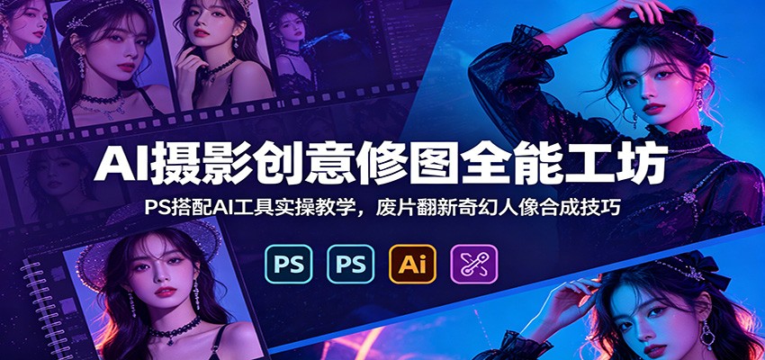 AI摄影创意修图全能工坊：PS搭配AI工具实操教学，废片翻新奇幻人像合成技巧-baizmi