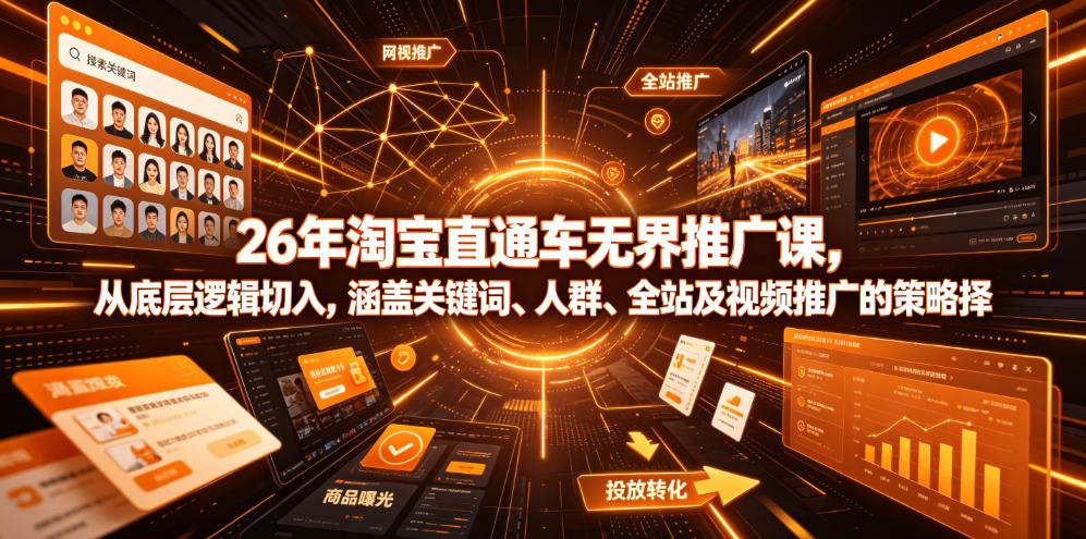 26年淘宝直通车无界推广课，从底层逻辑切入，涵盖关键词、人群、全站及视频推广的策略选择-baizmi