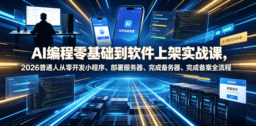 AI编程零基础到软件上架实战课，2026普通人从零开发小程序、部署服务器、完成备案全流程项目落地教程-baizmi