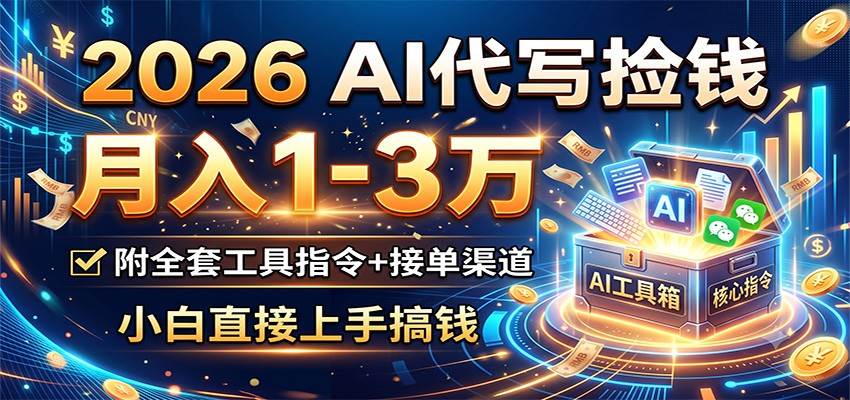2026 AI代写捡钱，月入1-3万，附全套工具指令+接单渠道，小白直接上手搞钱-baizmi