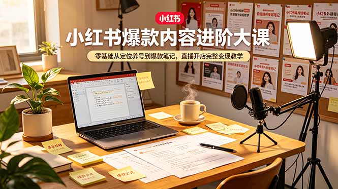 小红书爆款内容进阶大课，零基础从定位养号到爆款笔记，直播开店完整变现教学-baizmi