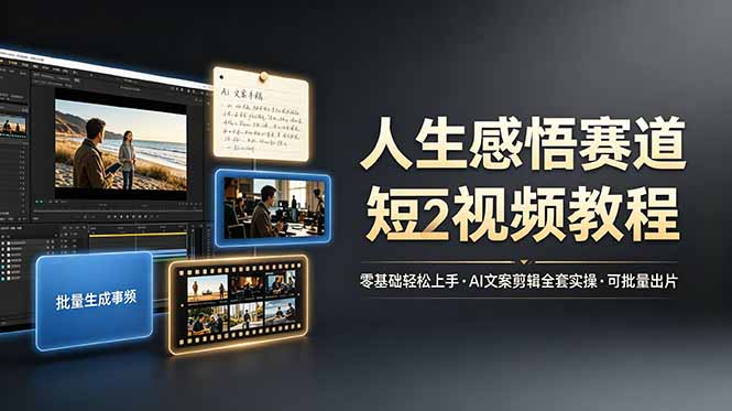 人生感悟赛道短视频教程，零基础轻松上手，AI文案剪辑全套实操可批量出片-baizmi