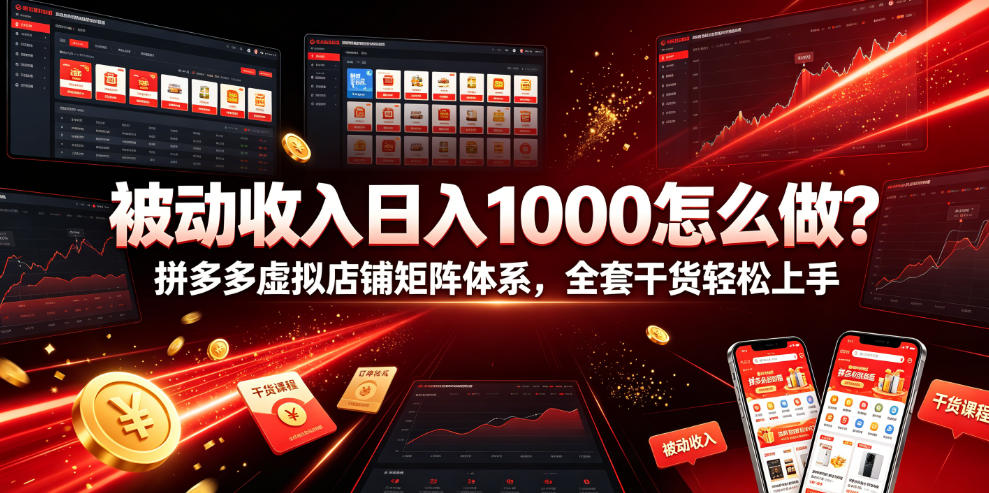 被动收入日入1000怎么做？拼多多虚拟店铺矩阵体系，全套干货轻松上手【揭秘】-baizmi
