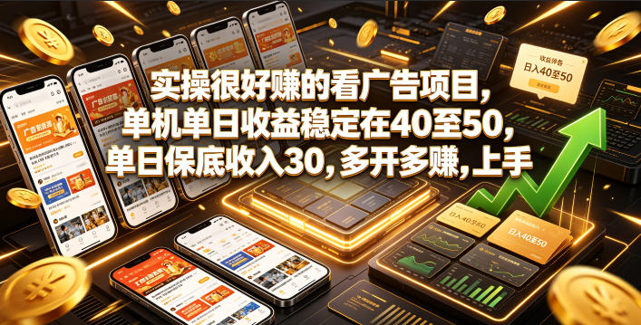 实操很好賺的看广告项目，单机单日收益稳定在40至50，单日保底收入30，多开多賺，上手就能变现【揭秘】-baizmi