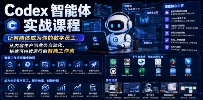 Codex智能体实战课程，让智能体成为你的数字员工，从内容生产到业务自动化，搭建可持续运行的智能工作流-baizmi