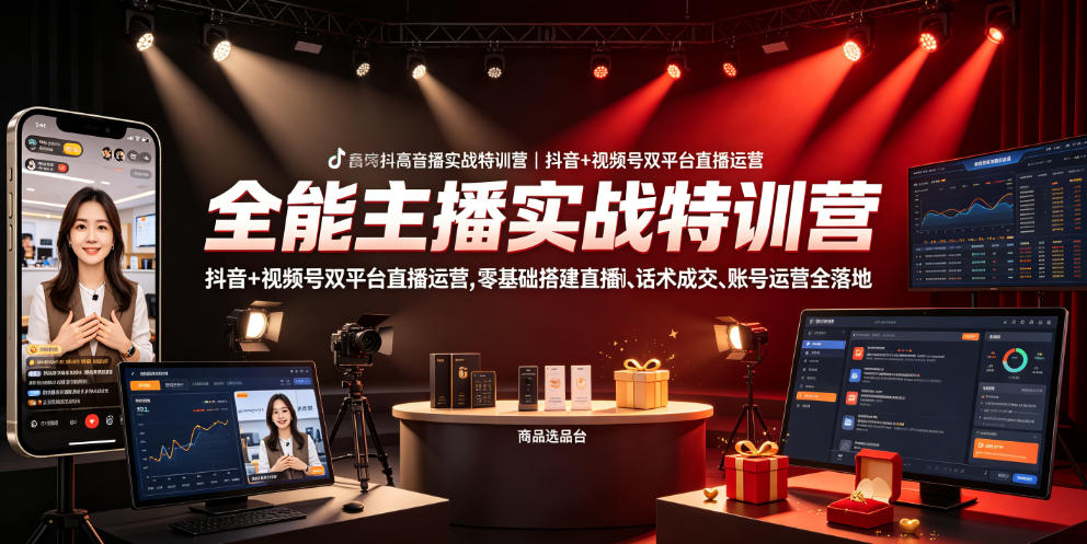 全能主播实战特训营｜抖音+视频号双平台直播运营，零基础搭建直播间、精准选品、话术成交、账号运营全落地-baizmi
