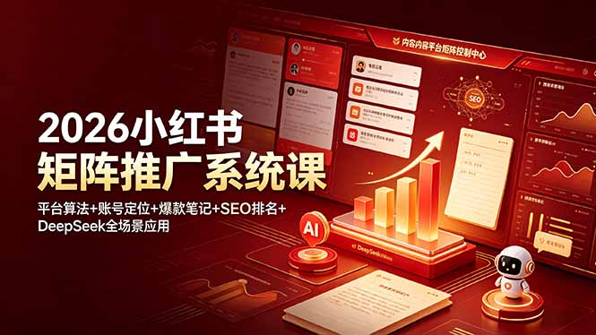 2026小红书矩阵推广系统课：平台算法+账号定位+爆款笔记+SEO排名+DeepSeek全场景应用-baizmi