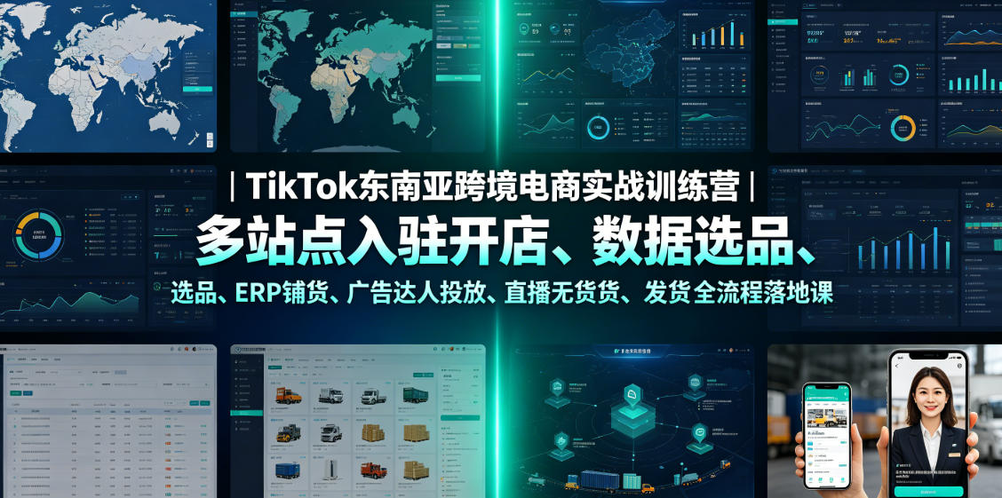 TikTok东南亚跨境电商实战训练营｜多站点入驻开店、数据选品、ERP铺货、广告达人投放、直播无货源发货全流程落地课-baizmi