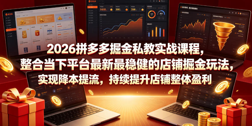 2026拼多多掘金私教实战课程，整合当下平台最新最稳健的店铺掘金玩法，实现降本提流，持续提升店铺整体盈利-baizmi