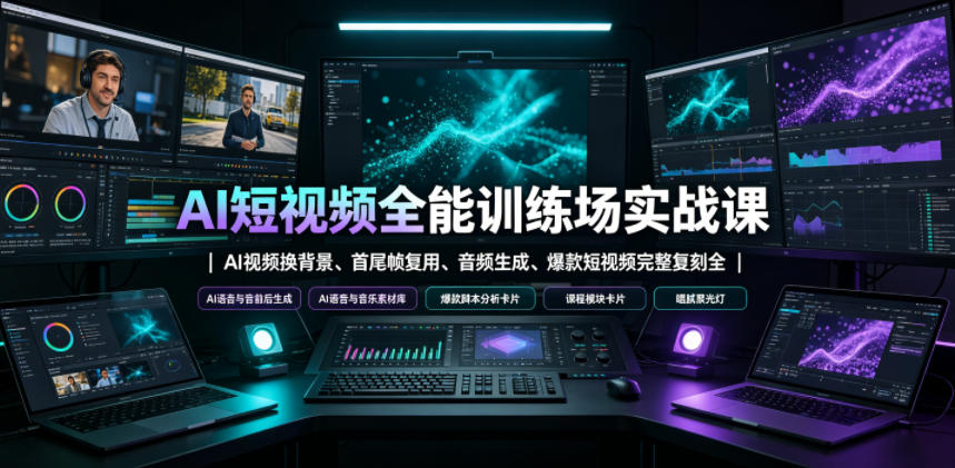 AI短视频全能训练场实战课｜AI视频换背景、首尾帧复用、音频生成、爆款短视频完整复刻全套实操教学-baizmi