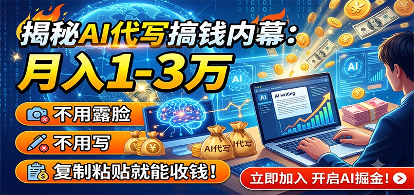 揭秘AI代写搞钱内幕：月入1-3万，不用露脸不用写，复制粘贴就能收钱！-baizmi