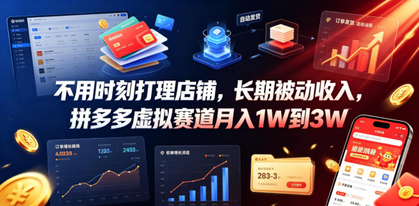 不用时刻打理店铺，长期被动收入，拼多多虚拟赛道月入1W到3W【揭秘】-baizmi