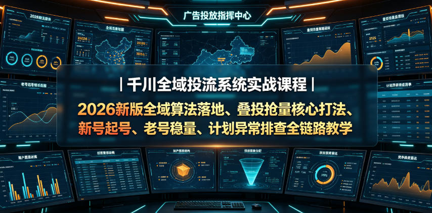 千川全域投流系统实战课程｜2026新版全域算法落地、叠投抢量核心打法、新号起号、老号稳量、计划异常排查全链路教学-baizmi