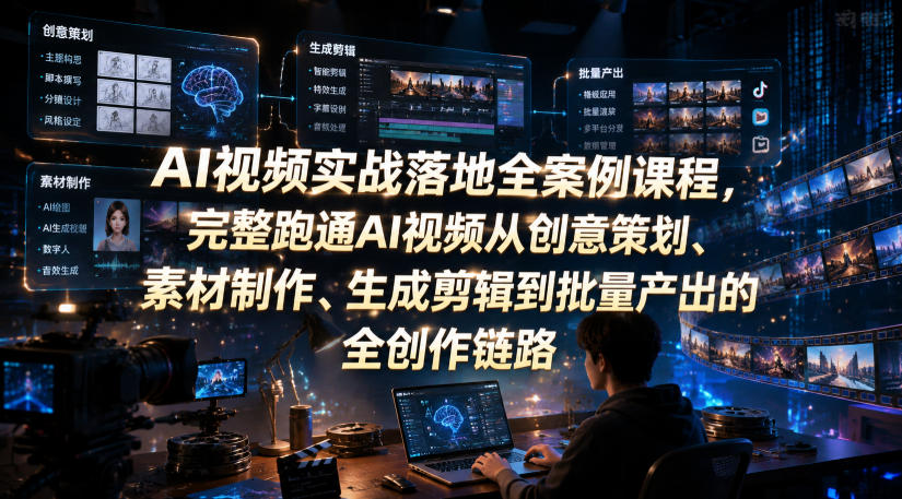 AI视频实战落地全案例课程，完整跑通AI视频从创意策划、素材制作、生成剪辑到批量产出的全创作链路-baizmi