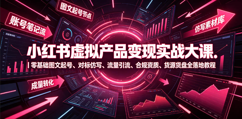 小红书虚拟产品变现实战大课｜零基础图文起号、对标仿写、流量引流、合规资质、货源货盘全落地教程-baizmi