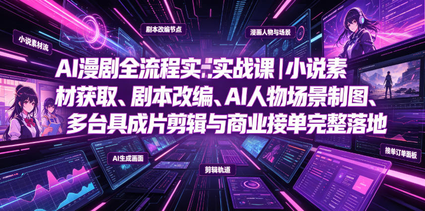 AI漫剧全流程实战课｜小说素材获取、剧本改编、AI人物场景制图、多工具成片剪辑、平台付费变现与商业接单完整落地-baizmi