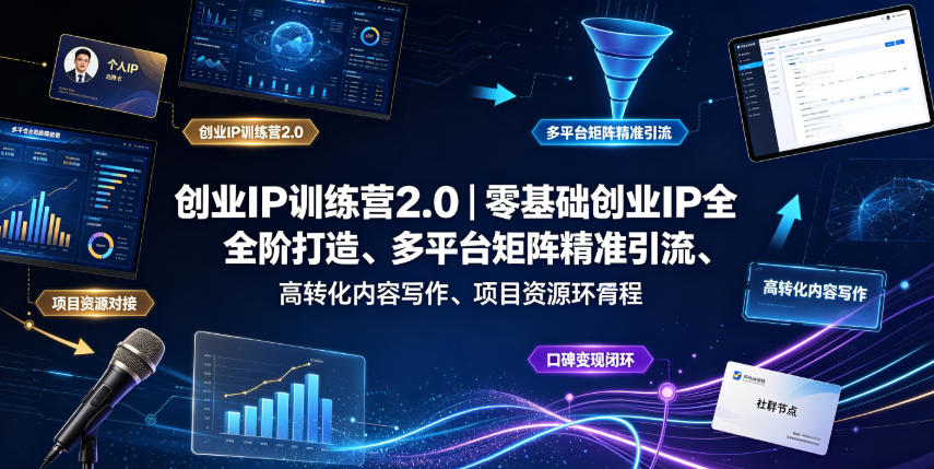创业IP训练营2.0｜零基础创业IP全阶打造、多平台矩阵精准引流、高转化内容写作、项目资源对接与口碑变现闭环课程-baizmi