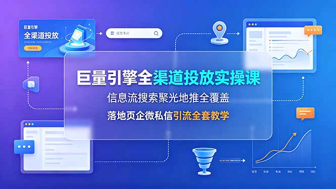 巨量引擎全渠道投放实操课，信息流搜索聚光地推全覆盖，落地页企微私信引流全套教学-baizmi