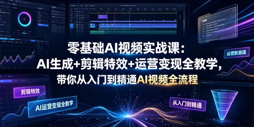 零基础AI视频实战课：AI生成+剪辑特效+运营变现全教学，带你从入门到精通AI视频全流程-baizmi