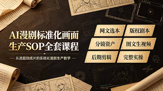 AI漫剧标准化画面生产SOP全套课程，网文选本版权剧本分镜资产全覆盖，图文生视频后期剪辑完整实操教学-baizmi