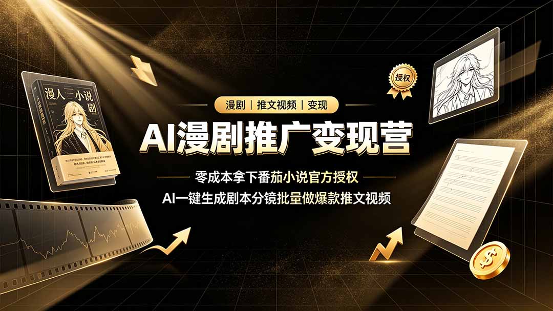 AI漫剧推广变现营，零成本拿下番茄小说官方授权，AI一键生成剧本分镜批量做爆款推文视频-baizmi