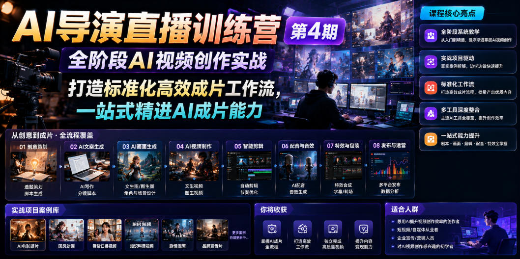 AI导演直播训练营第4期｜全阶段AI视频创作实战，打造标准化高效成片工作流，一站式精进AI成片能力-baizmi
